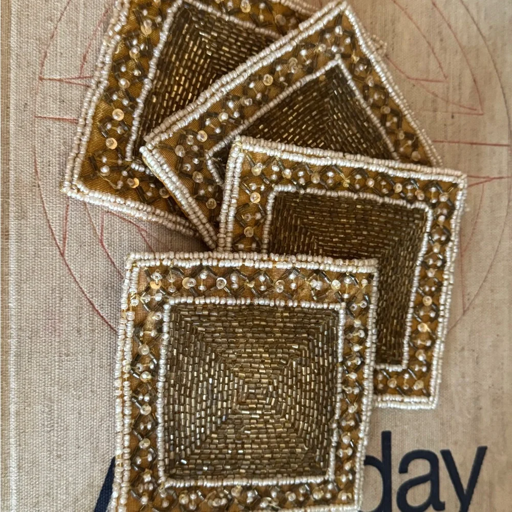 Gold Yellow Beaded Coaster's 4 pc Bohemian Boho